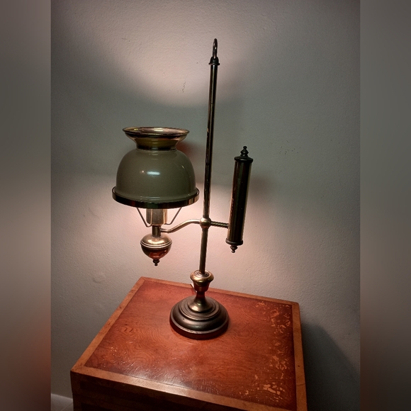 Brass student desktop lantern lamp MCM desktop electric lamp vintage brass lamp - Picture 2 of 9